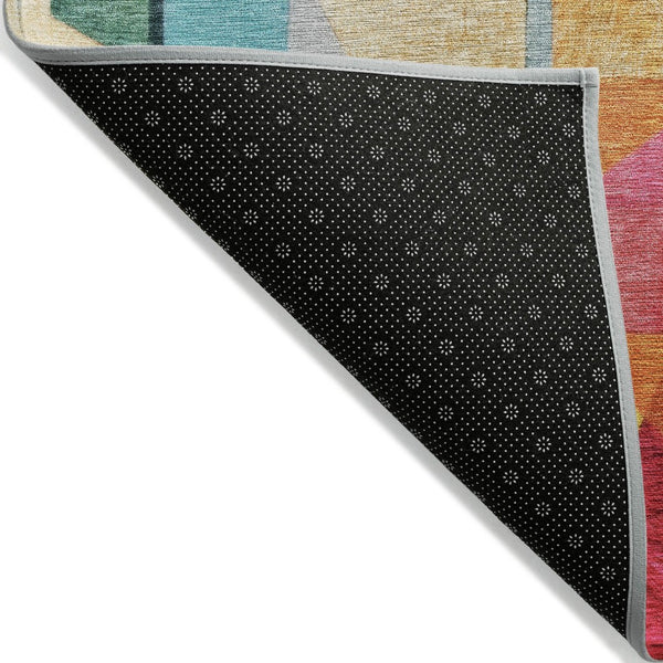 HomeRoots 5' Vibrant Abstract Washable Area Rug in Blue, Orange, Pink & Yellow - Perfect for Indoor & Outdoor Use! 619970
