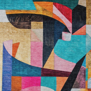 HomeRoots 8' X 10' Vibrant Abstract Washable Area Rug in Blue, Orange, Pink & Yellow for Indoor/Outdoor Use 619972