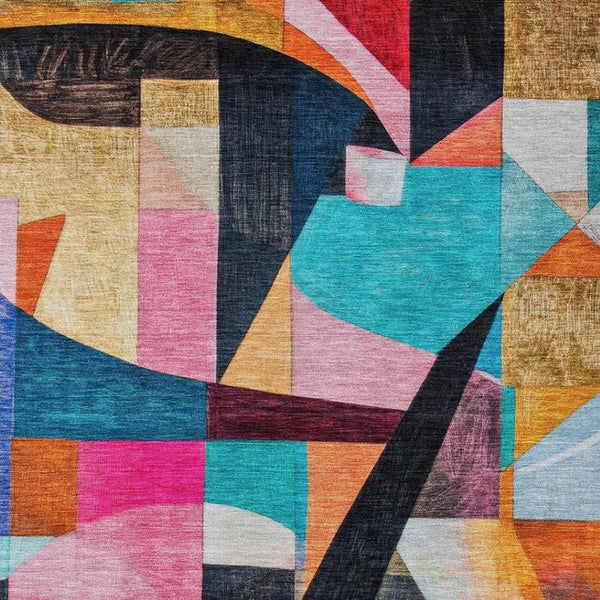 HomeRoots 9' Abstract Area Rug in Vibrant Blue, Orange, Pink & Yellow - Washable for Indoor/Outdoor Use! 619973