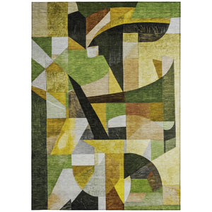 HomeRoots 5' X 8' Washable Abstract Area Rug in Green, Black, Gold & Beige for Indoor & Outdoor Use 619976