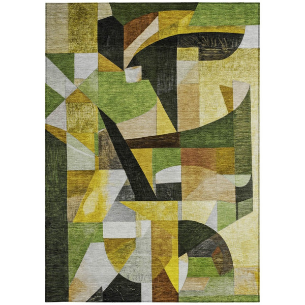 HomeRoots 5' X 8' Washable Abstract Area Rug in Green, Black, Gold & Beige for Indoor & Outdoor Use 619976