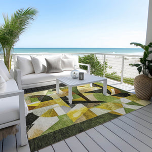 HomeRoots 5' X 8' Washable Abstract Area Rug in Green, Black, Gold & Beige for Indoor & Outdoor Use 619976