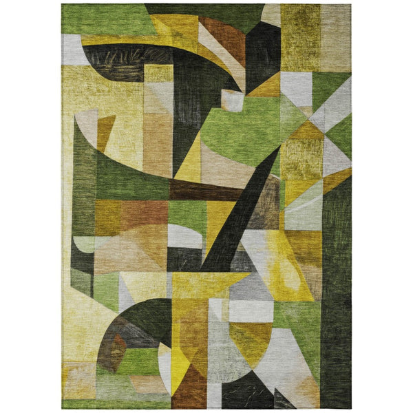HomeRoots 5' X 8' Washable Abstract Area Rug in Green, Black, Gold & Beige for Indoor & Outdoor Use 619976