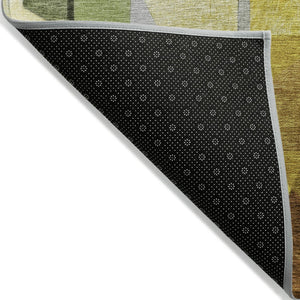 HomeRoots 5' X 8' Washable Abstract Area Rug in Green, Black, Gold & Beige for Indoor & Outdoor Use 619976