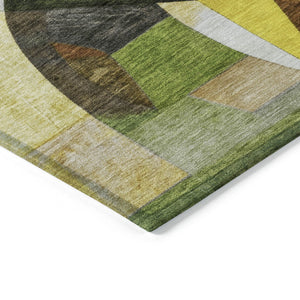 HomeRoots 8' Round Abstract Area Rug - Stylish Green, Black, Gold & Beige Washable Design for Indoor/Outdoor Use 619977