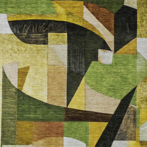 HomeRoots 8' Modern Abstract Area Rug in Green, Black, Gold & Beige - Washable, Durable for Indoor & Outdoor Use 619978