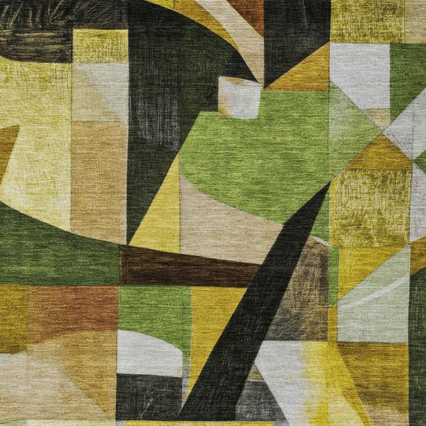 HomeRoots 10' Modern Abstract Area Rug in Green, Black, Gold & Beige - Washable Indoor/Outdoor Style! 619980