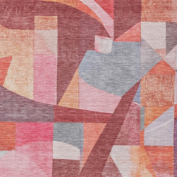 HomeRoots 5' Stylish Rust Pink, Ivory & Purple Abstract Washable Area Rug for Indoor/Outdoor Living Spaces 619982