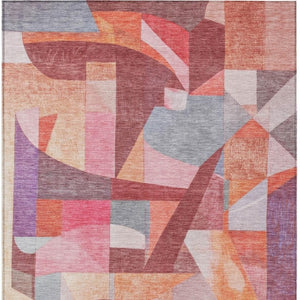 HomeRoots 5' Stylish Rust Pink, Ivory & Purple Abstract Washable Area Rug for Indoor/Outdoor Living Spaces 619982