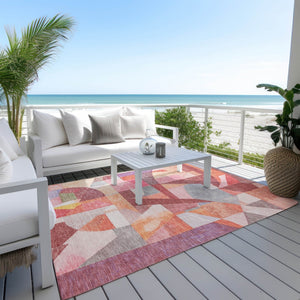HomeRoots 5' Stylish Rust Pink, Ivory & Purple Abstract Washable Area Rug for Indoor/Outdoor Living Spaces 619982