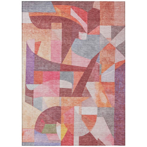 HomeRoots 5' Stylish Rust Pink, Ivory & Purple Abstract Washable Area Rug for Indoor/Outdoor Living Spaces 619982