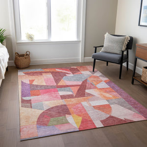 HomeRoots 5' Stylish Rust Pink, Ivory & Purple Abstract Washable Area Rug for Indoor/Outdoor Living Spaces 619982