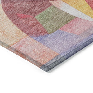 HomeRoots 8' Round Abstract Area Rug in Rust Pink, Ivory & Purple - Washable, Durable for Indoor & Outdoor Use 619983