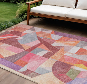 HomeRoots 10' Contemporary Abstract Rust Pink Ivory and Purple Washable Area Rug for Indoor/Outdoor Use 619986