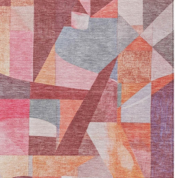 HomeRoots 10' Contemporary Abstract Rust Pink Ivory and Purple Washable Area Rug for Indoor/Outdoor Use 619986