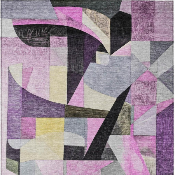 HomeRoots 5' X 8' Abstract Area Rug in Purple, Black & Lavender - Stylish, Washable for Indoor & Outdoor Use! 619988