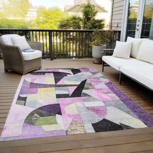 HomeRoots 5' X 8' Abstract Area Rug in Purple, Black & Lavender - Stylish, Washable for Indoor & Outdoor Use! 619988