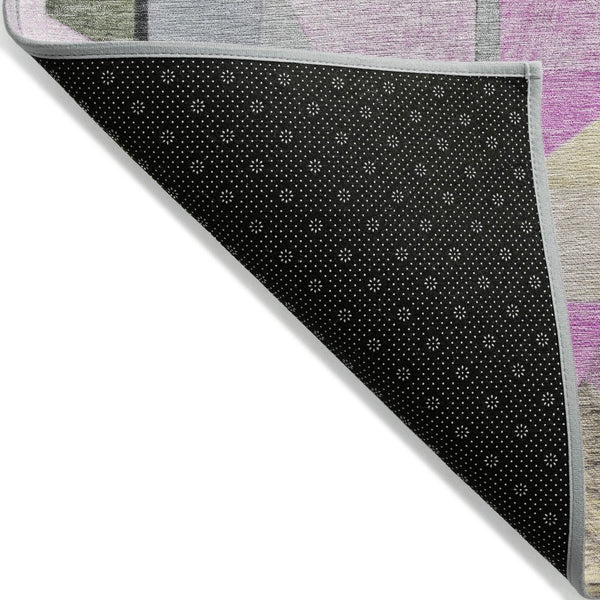 HomeRoots 8' Round Abstract Area Rug in Purple, Black & Lavender - Washable, Durable & Stylish for Indoors/Outdoors 619989