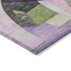 HomeRoots 8' Round Abstract Area Rug in Purple, Black & Lavender - Washable, Durable & Stylish for Indoors/Outdoors 619989
