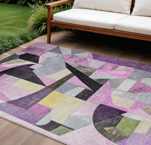 HomeRoots 8' X 10' Abstract Area Rug in Purple, Black & Lavender - Washable, Durable for Indoor & Outdoor Use! 619990