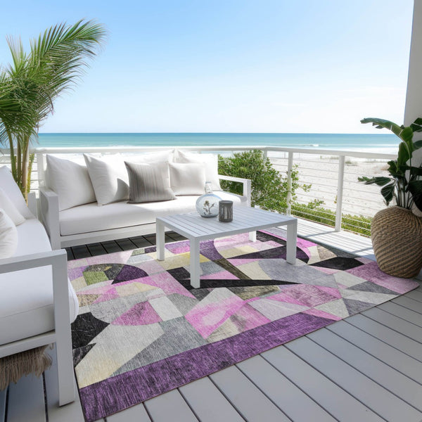 HomeRoots 9' Contemporary Purple Black Lavender Abstract Washable Area Rug for Indoor & Outdoor Use 619991