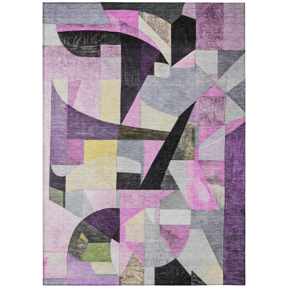 HomeRoots 9' Contemporary Purple Black Lavender Abstract Washable Area Rug for Indoor & Outdoor Use 619991