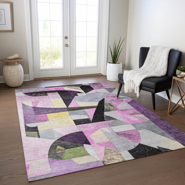 HomeRoots 9' Contemporary Purple Black Lavender Abstract Washable Area Rug for Indoor & Outdoor Use 619991