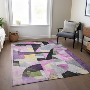 HomeRoots 9' Contemporary Purple Black Lavender Abstract Washable Area Rug for Indoor & Outdoor Use 619991