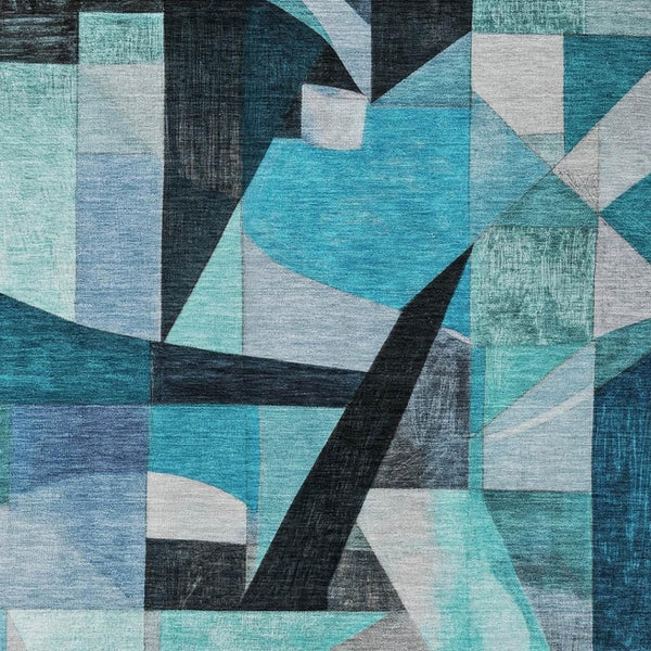 HomeRoots 5' X 8' Coastal Teal Abstract Washable Area Rug - Durable, Stylish, Indoor/Outdoor for High-Traffic Use 619994