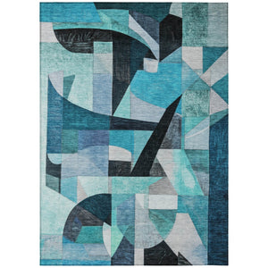 HomeRoots 5' X 8' Coastal Teal Abstract Washable Area Rug - Durable, Stylish, Indoor/Outdoor for High-Traffic Use 619994