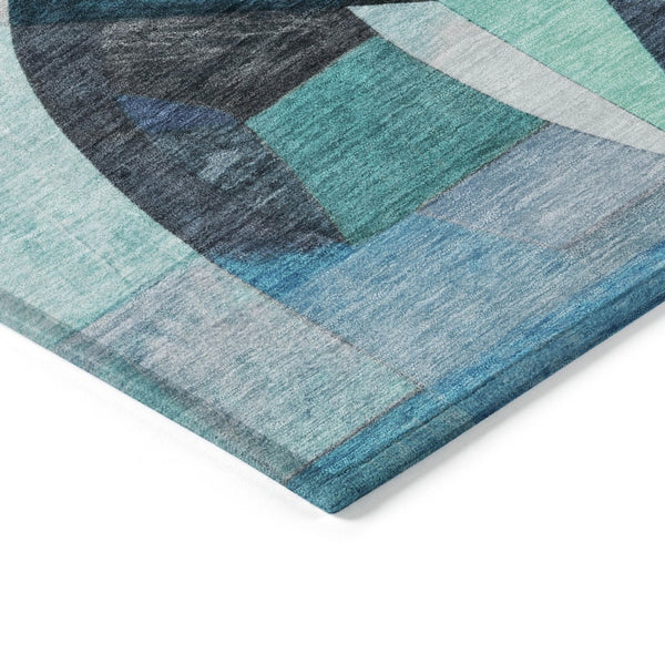 HomeRoots 5' X 8' Coastal Teal Abstract Washable Area Rug - Durable, Stylish, Indoor/Outdoor for High-Traffic Use 619994