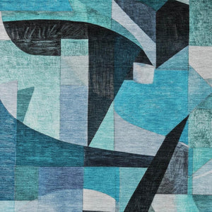 HomeRoots 8' X 10' Teal Blue Abstract Area Rug - Washable, Durable & Versatile for Indoor/Outdoor Spaces 619996