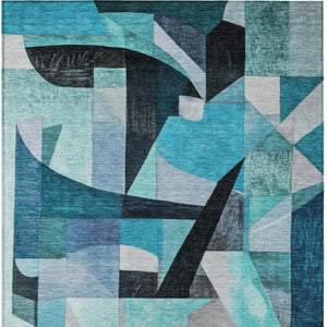 HomeRoots 8' X 10' Teal Blue Abstract Area Rug - Washable, Durable & Versatile for Indoor/Outdoor Spaces 619996