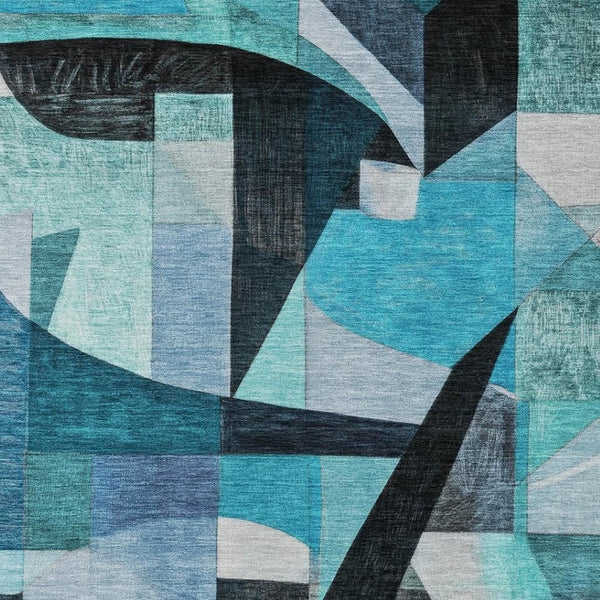 HomeRoots 9' X 12' Teal Blue Abstract Washable Area Rug for Indoor & Outdoor Use, Durable & Stylish Design 619997