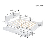 English Elm Full Size Wood Platform Bed With Guardrails On Both Sides and Two Storage Drawers ,White