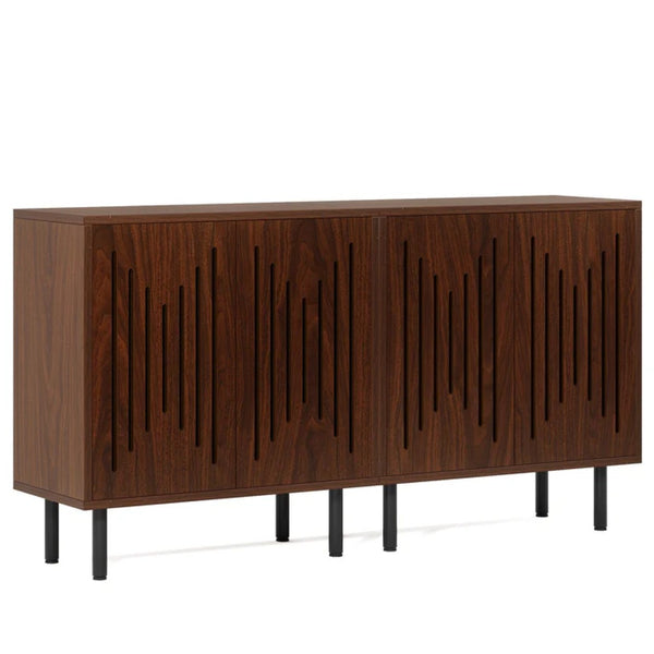 English Elm Rustic Carved Door Sideboard Set with Push Open Storage and Sleek Metal Legs T3971P449309