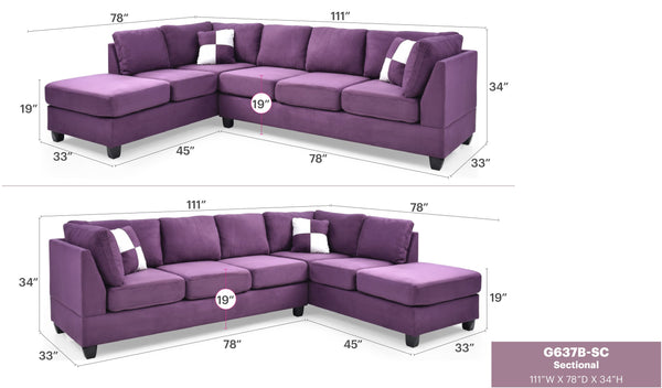 English Elm Malone Purple G637B-SC Sectional without Ottoman — Microfiber, Pocketed Coil Comfort, Reversible Chaise B078S00439