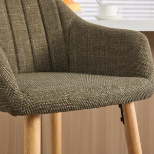 English Elm Modern Linen Upholstered Barstools with Oak Legs Armrests and Footrest for Kitchen Islands Green W395P396315