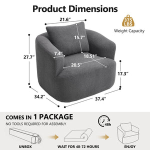 English Elm 360° Swivel Barrel Chair Teddy Fleece Upholstery with Pillow for Bedroom Reading Nook Antique Dark Grey W1803P363033