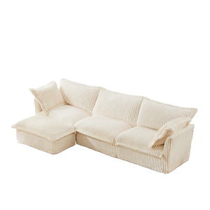 English Elm L-Shaped Slipcovered Sectional Sofa - Plush Corduroy Couch With Convertible Ottoman & Big Pillows W3041S00021