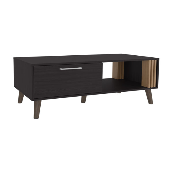 English Elm Coffee engineered wood coffee table on casters with single shelf, minimalist, durable, eco-friendly Black+ khaki 59.06 L x 47.2 W x 3.94 H B097P262373