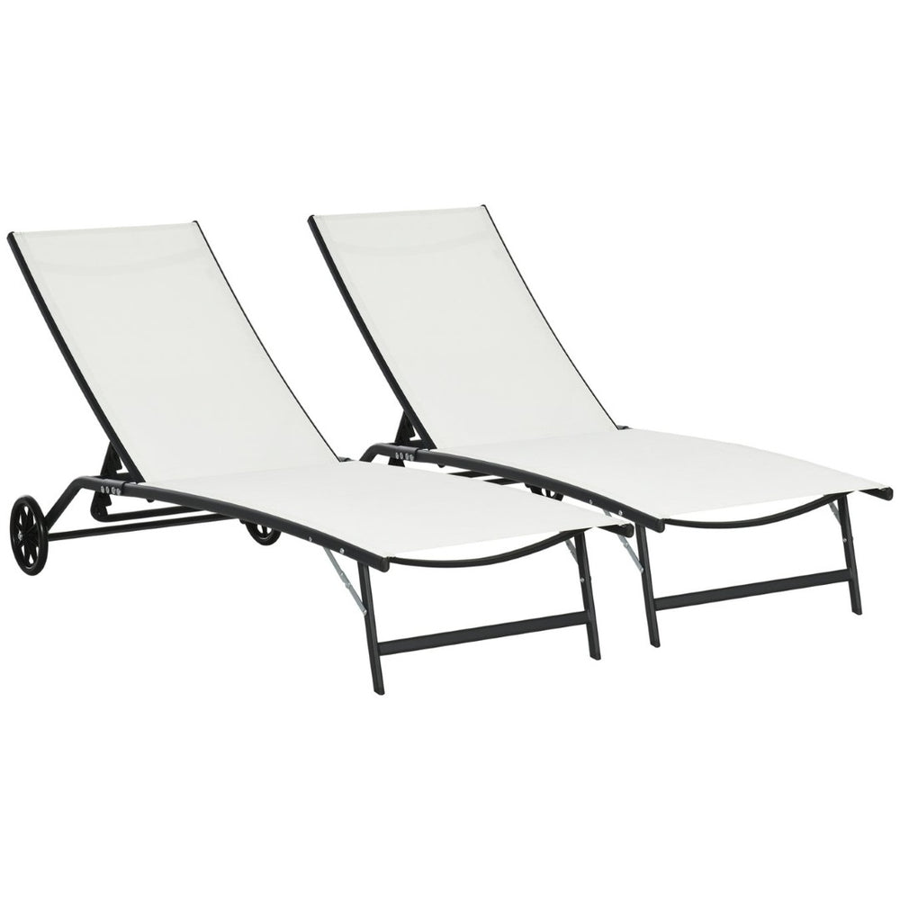 English Elm Outsunny 2-Piece Outdoor Chaise Lounge Set With Wheels, 5 Adjustable Positions For Ultimate Comfort P1 W2225P200361-GIGA