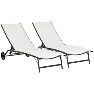 English Elm Outsunny 2-Piece Outdoor Chaise Lounge Set With Wheels, 5 Adjustable Positions For Ultimate Comfort P1 W2225P200361-GIGA