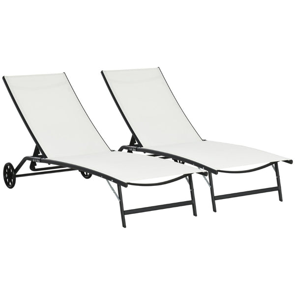 English Elm Outsunny 2-Piece Outdoor Chaise Lounge Set With Wheels, 5 Adjustable Positions For Ultimate Comfort P1 W2225P200361-GIGA