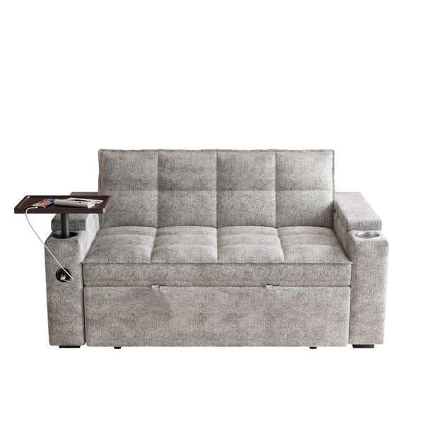 English Elm 65'' Chenille Velvet Convertible Sofa Bed with Swivel Tray and Built-in Storage Armrest W1825P452796