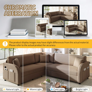 English Elm 85.1" Teddy Plush L-shaped Sectional Sleeper Sofa with Usb Ports and Pull Out Bed Brown W1885S00321
