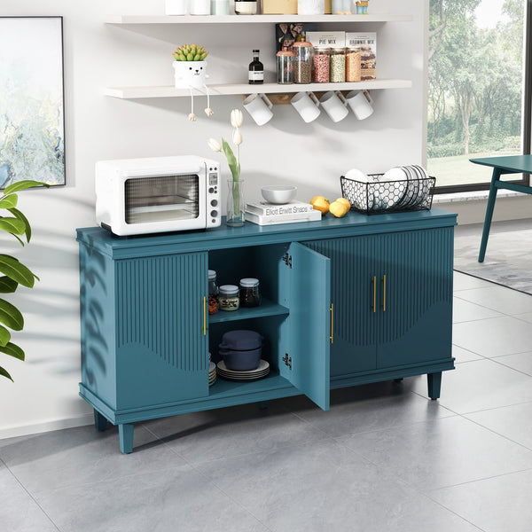 English Elm 59.84 Solid Wood 4-Door Cabinet Olive Green – 59.84"L Storage Buffet with 330lb Top, Stylish Durable Design W757P183287