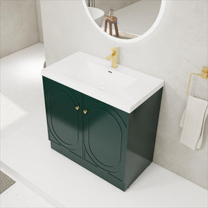 English Elm 36" Freestanding Bathroom Vanity with Resin Sink, Soft-Close Doors, Adjustable Shelf & Metal Handles Dark Green W999S00274