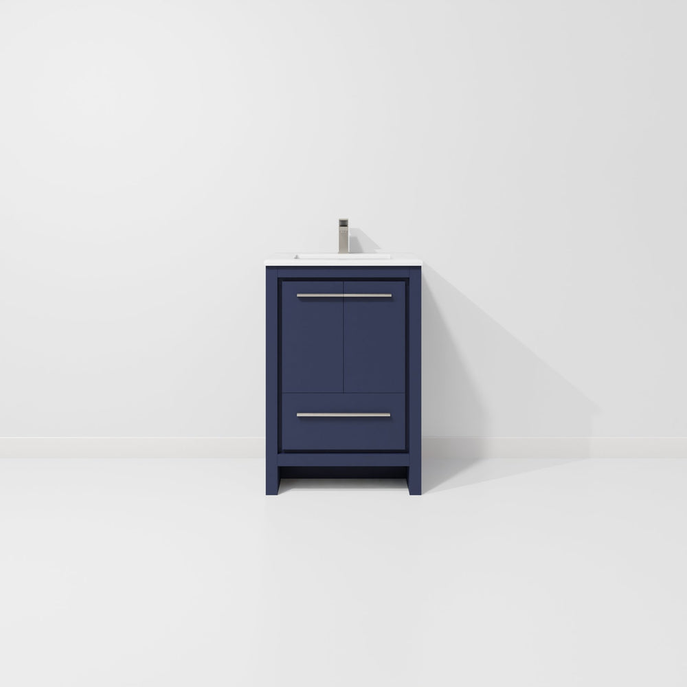 English Elm Navy Blue Bath Vanity With Cultured Marble Top & Gun Metal Faucet Set - Stylish & Functional Design B2731P259252