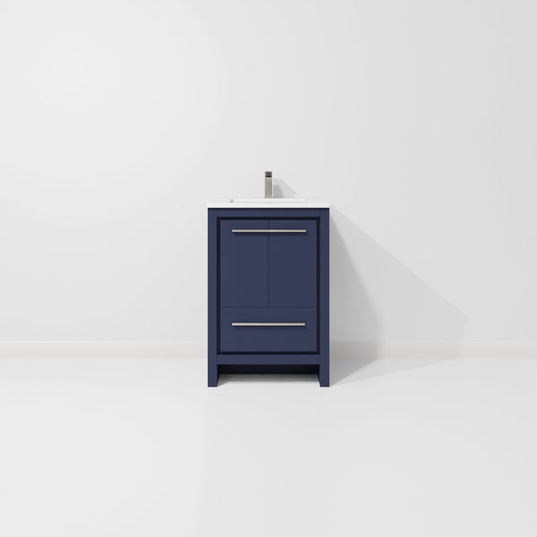English Elm Navy Blue Bath Vanity With Cultured Marble Top & Gun Metal Faucet Set - Stylish & Functional Design B2731P259252
